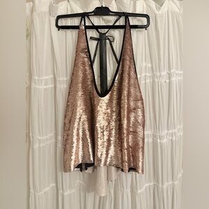 bishop + young Rose Gold Sequin Halter top/Tank